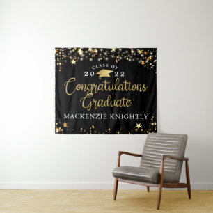 Tenture Diplômé Étoiles Lumières Or Noir Confettis Scénari