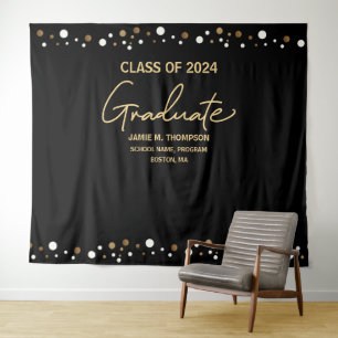 Tenture Diplômés de 2024 Fond noir or graduation