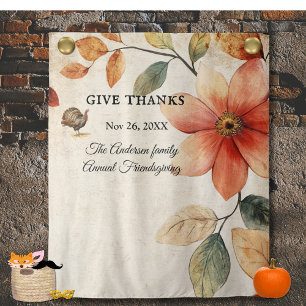 Tenture Donnez Merci Floral Friendsgiving Picture Backdrop