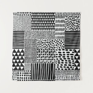 Tenture Doodle noir blanc : Ethnic Seamless