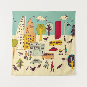 Tenture Doodle parc urbain paysage randonnée couleur ville
