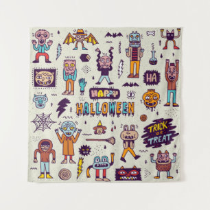 Tenture Doodles d'Halloween, bande dessinée délirante sans