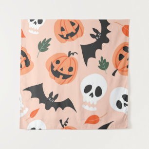Tenture Doodles d'Halloween, citrouilles, chauves-souris m