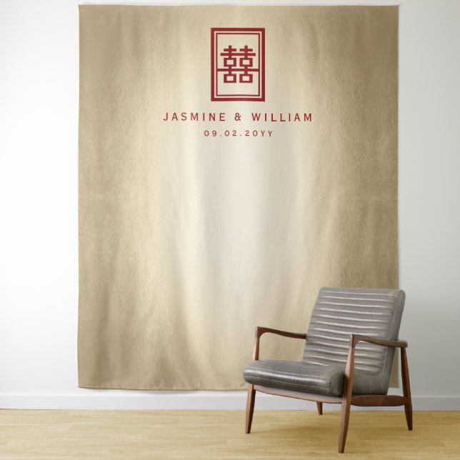 Tenture Double Bonheur Mariage chinois arrière-plan photo (En situation)