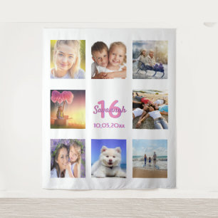 Tenture Douce 16 personnalisée en collage photo blanc rose