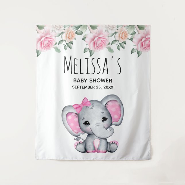Tenture Douce Baby Shower Rose et Eléphant Rose (Devant)