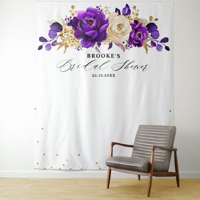 Tenture Douchez de mariage floral violet or royal  (En situation)