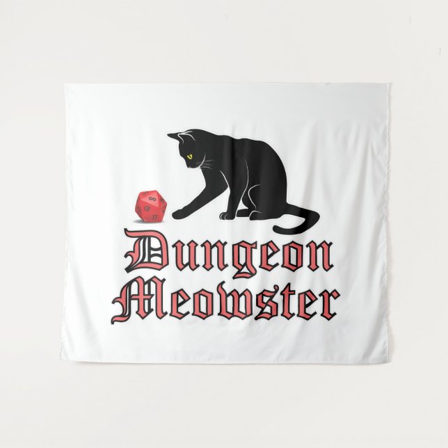 Tenture Doungeon Meowster Drôle RPG Chat avec dés (Devant (Horizontal))