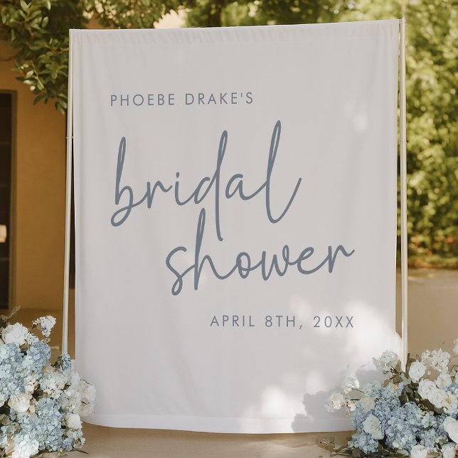 Tenture Douteux bleu et blanc Fête des mariées minimale fo (Créateur téléchargé)