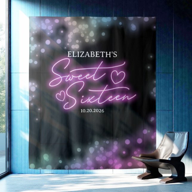 Tenture Doux 16 Anniversaires couleur Neon fond lumineux (Créateur téléchargé)