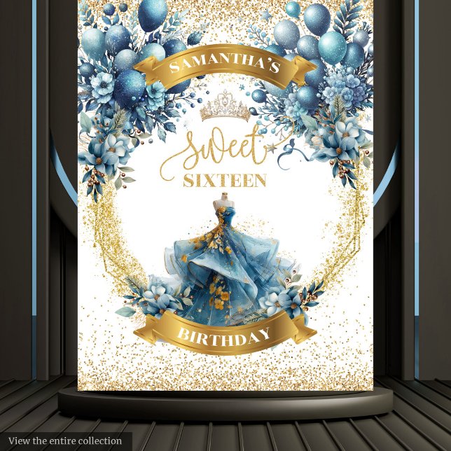 Tenture Doux 16 bleu or Aquarelle Parkle fond (Sweet Sixteen Blue Gold Watercolor Sparkle Backdrop)