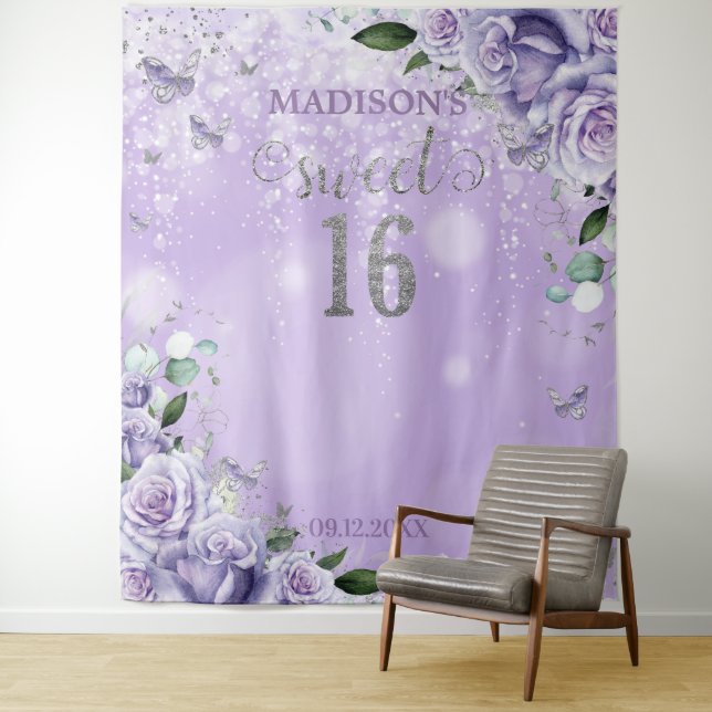 Tenture Douze ans 16 Papillons Floraux Violets Photo (En situation)