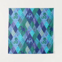Dragon à écussons en bleu et vert