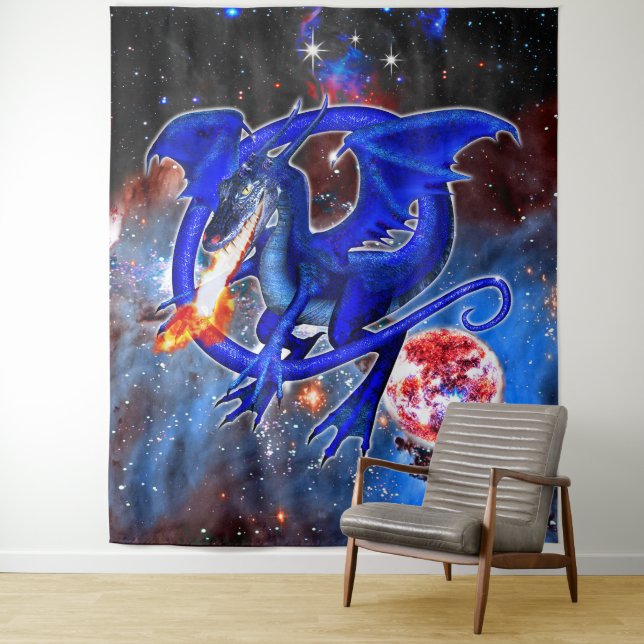 Tenture Dragon cosmique azurite (En situation)