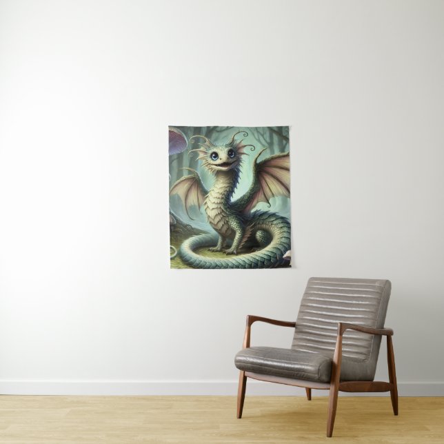 Tenture Dragon Jabberwocky Cute Imaginaire Créature Art (En situation)