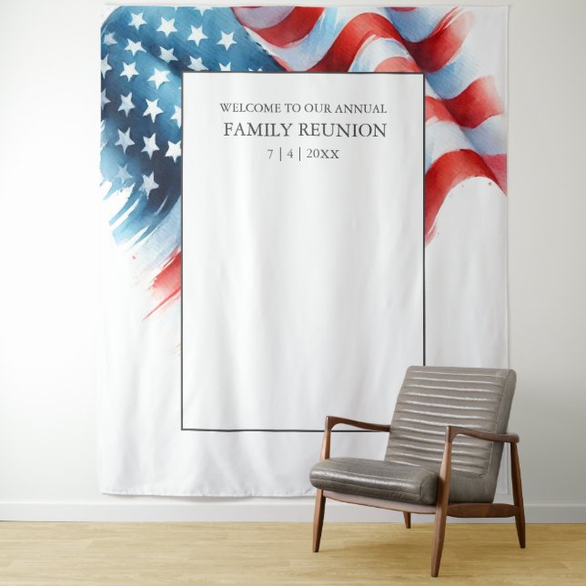 Tenture Drapeau américain Arrière - plan patriotique rouge (En situation)