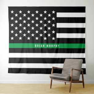 Tenture Drapeau américain mince ligne verte militaire mono