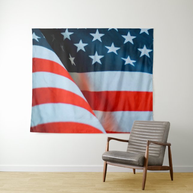 Tenture Drapeau américain USA Rouge Blanc et Bleu (En situation (horizontale))