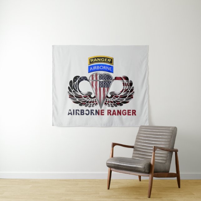 Tenture Drapeau des parachutistes des Rangers aéroportés (En situation (horizontale))