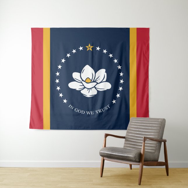Tenture Drapeau du Mississippi - Nouveau Drapeau de Magnol (En situation (horizontale))