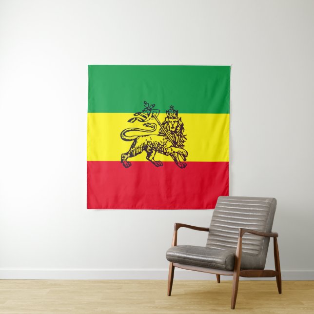 Tenture Drapeau éthiopien du lion de Juda (En situation)