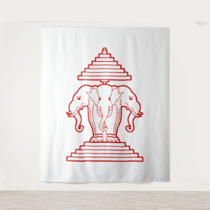 Tenture Drapeau lao / Laos Erawan éléphant à trois têtes