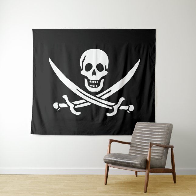 Tenture Drapeau Pirate Jolly Roger (En situation (horizontale))