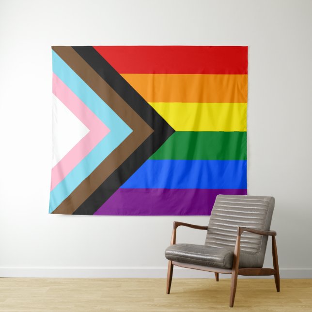 Tenture Drapeau Progress Pride LGBTQ+ (En situation (horizontale))