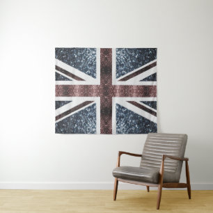 Tenture Drapeau rustique UK rouge bleu étincelants parties