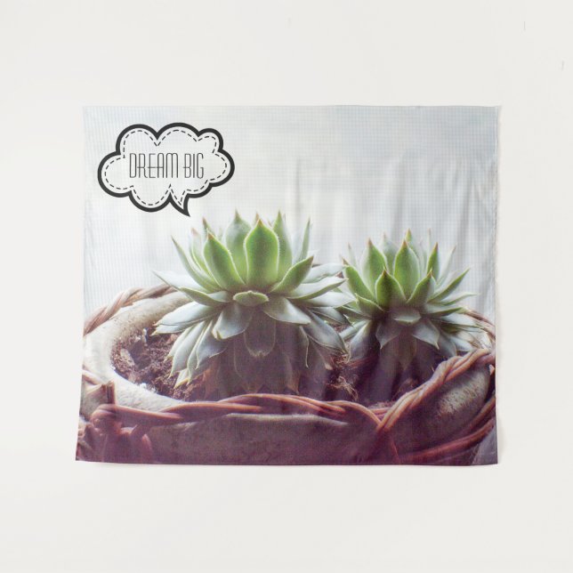 Tenture Dream Big Phrase Green Succulent (Devant (Horizontal))