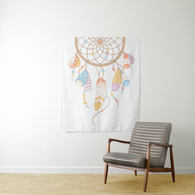 Tenture Dreamcatcher de la tribu Boho en blanc (En situation)