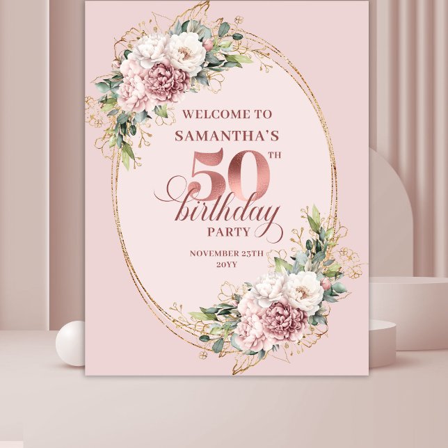 Tenture Dreamy Blush Floral 50th Birthday Photo Backdrop (Dreamy Blush Floral 50th Birthday Photo Backdrop)