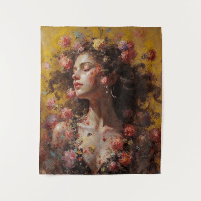 Tenture Dreamy Floral Goddess – Romantic Tapestry Wall Art (Devant)