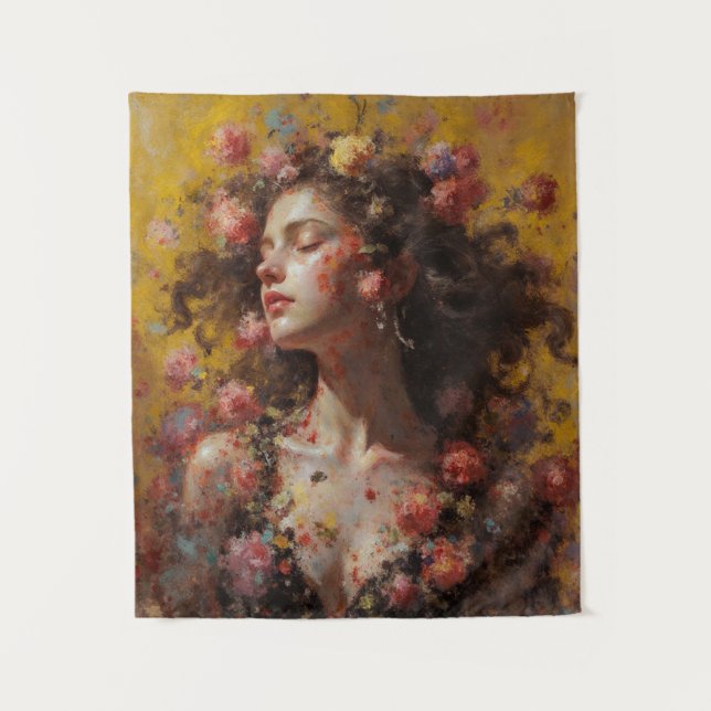 Tenture Dreamy Floral Goddess – Romantic Tapestry Wall Art (Devant)