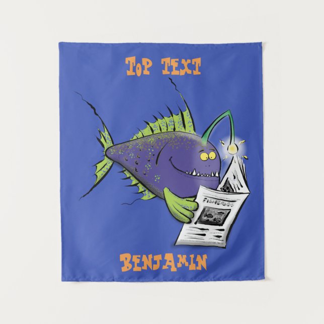 Tenture Drôle caricature de poisson de pêcheur (Devant)