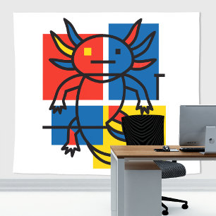 Tenture Drôle de motif d'art abstrait Axolotl Piet Mondria