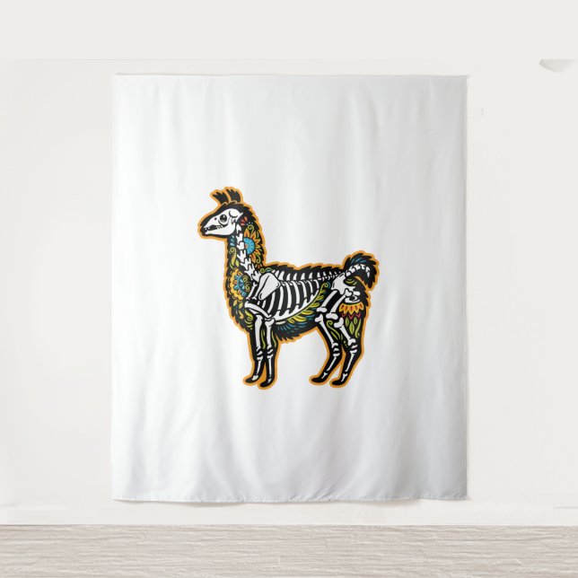 Tenture Drôle Halloween Llama Skeleton Graphisme - (Devant)