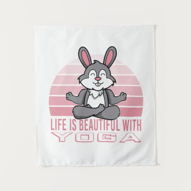Tenture Drôle lapin mignon faisant du yoga. drôles pose yo (Devant)