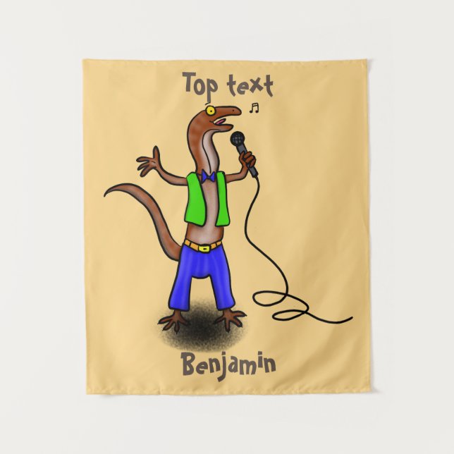 Tenture Drôle lézard chantant avec bande dessinée de micro (Devant)
