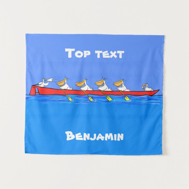 Tenture Drôle pélicans rameurs dessin animé (Devant (Horizontal))