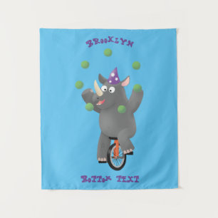 Tenture Drôle rhinocéros mignon jonglant sur monocycle