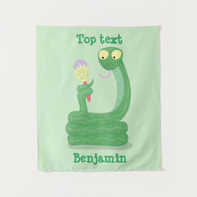 Tenture Drôle serpent vert avec caricature maraca (Devant)