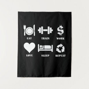 Tenture Eat Train Work Love Sleep Repeat Motivational Gym