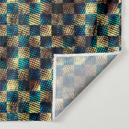 Tenture Échecs sales et effet rayé, bleu et jaune