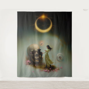 Tenture Eclipse Prêtre Lune Occulte Dark Witchk AI Art