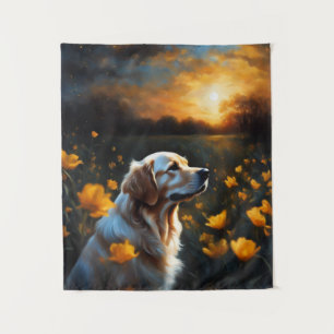 Tenture Eclipse solaire Golden Retriever Lake Flowers