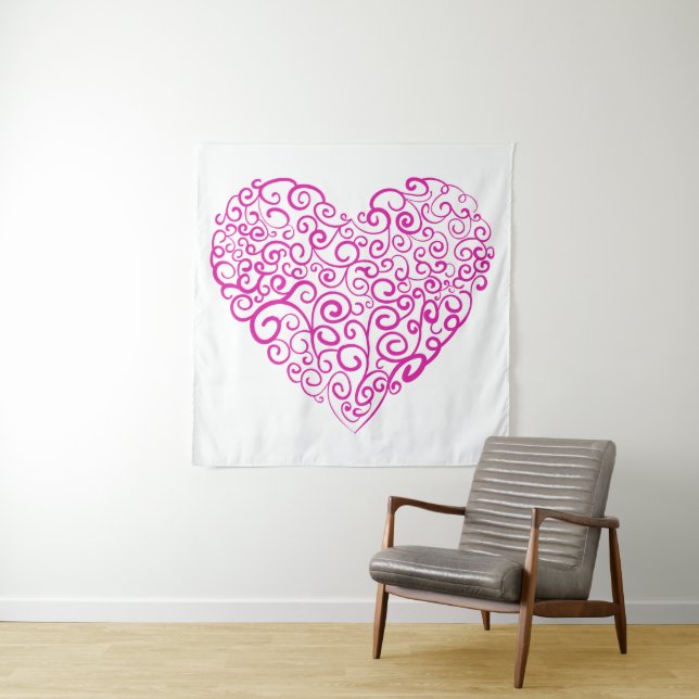 Tenture Écriture spirale coeur rose pour la Saint Valentin (En situation (horizontale))