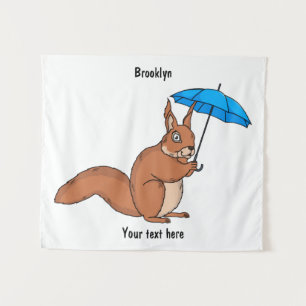 Tenture Écureuil rouge mignon avec dessin animé parapluie
