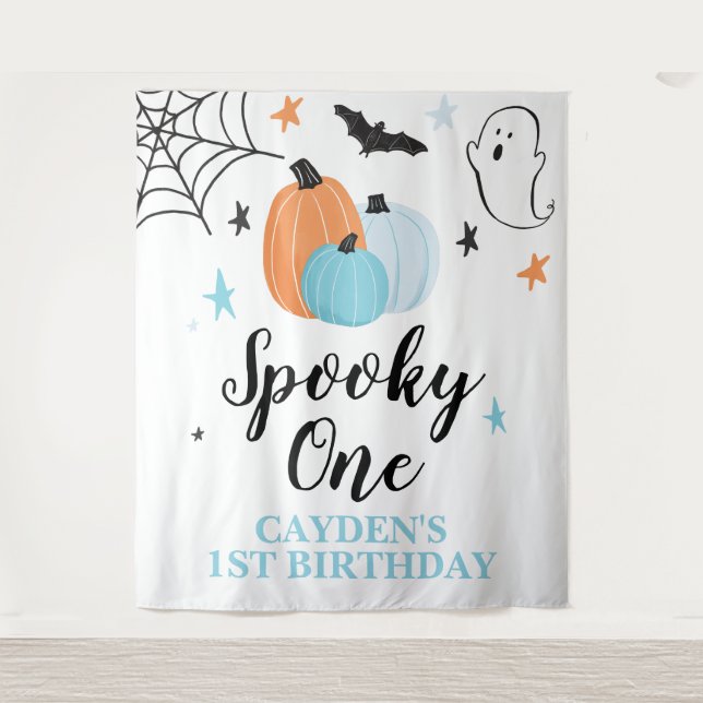 Tenture Éffrayant Un Halloween 1er Anniversaire Citrouille (Devant)