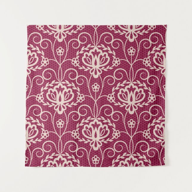 Tenture Élégance florale : motif de dentelle rouge (Devant)